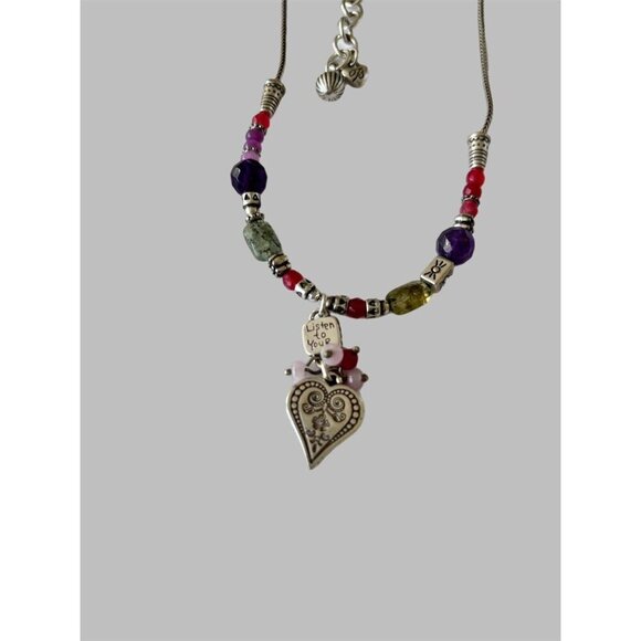 Brighton Multi Gemstone Heart Pendant Silver Plated Necklace 18 Inches - Picture 4 of 5